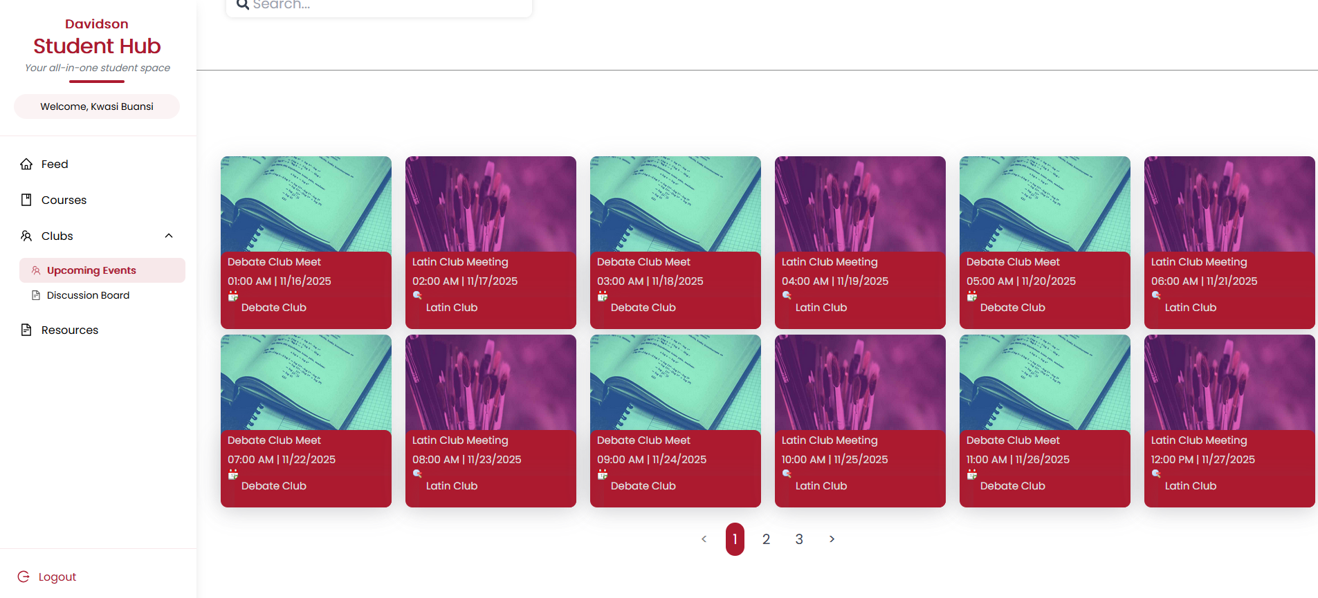Student Hub courses page with top-rated classes and review table.